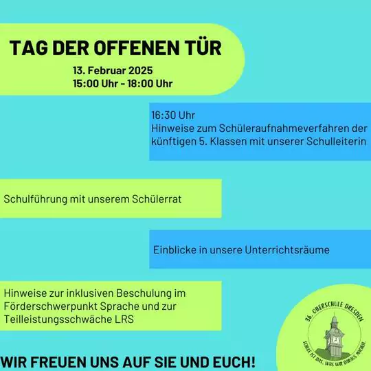 Tag der offenen Tür am 13.02.2025 - Schulanmeldung Klassenstufe 5 für das Schuljahr 2025/2026